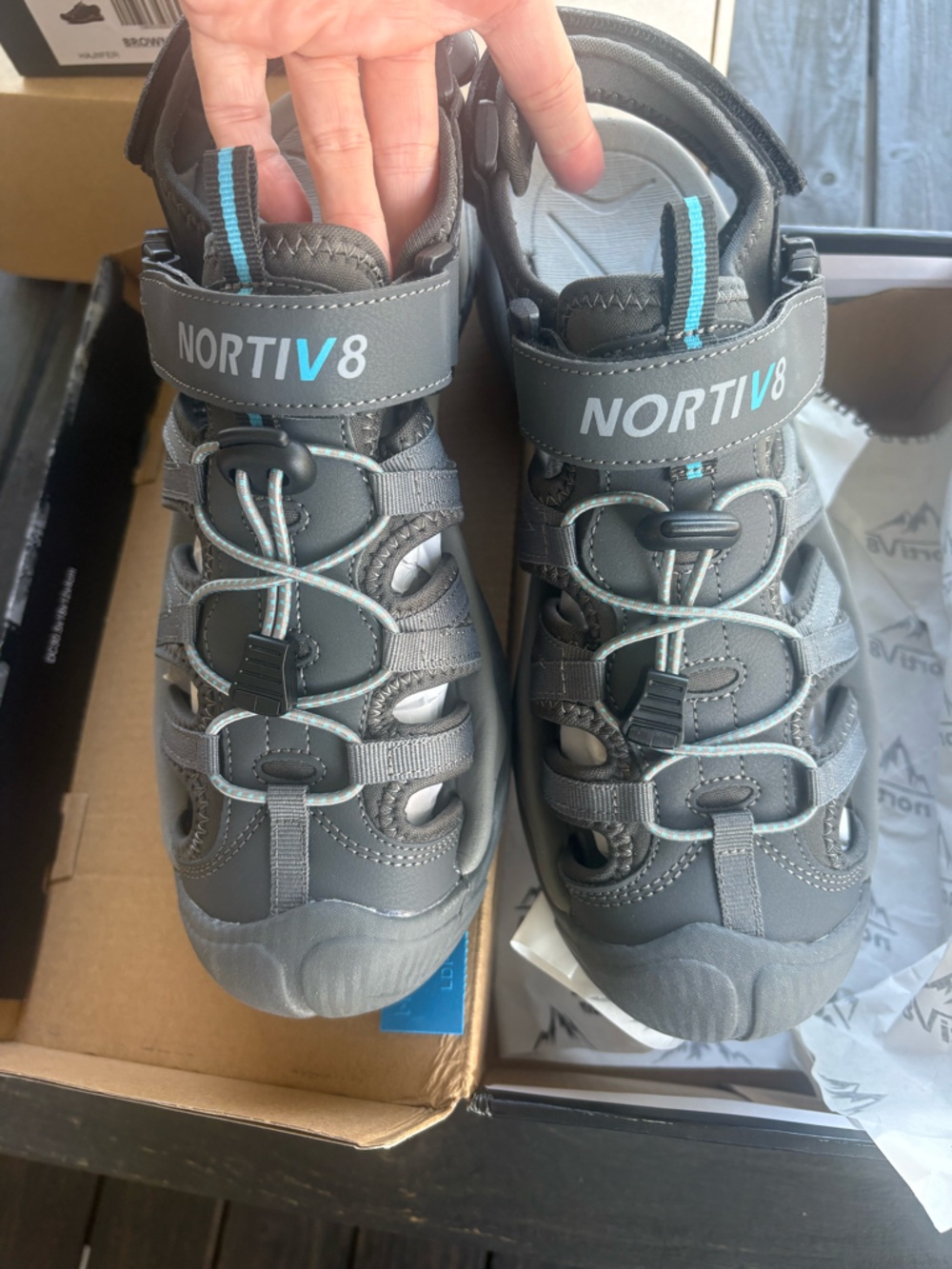 Nortiv 8 Men's Sandals, Closed Toe Athletic Sport Sandals, GREY/BLUE Size 8.5